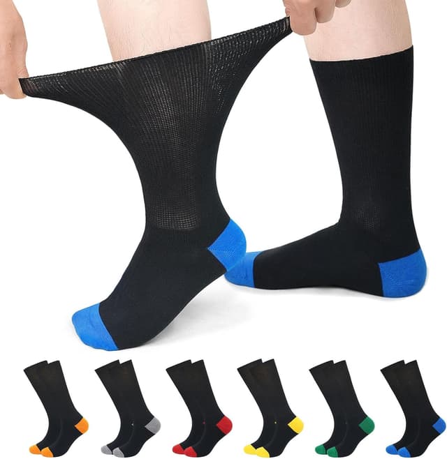 Detalle de PUTUO Calzini diabetici extra larghi senza elastico (uomo e donna) in cotone, 6 paia