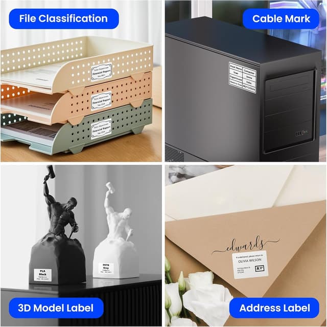 Detalle de CLABEL 6 rotoli di nastro bianco per stampante etichette 221B, 230B e 320B (40 x 30 mm) – etichette termiche autoadesive