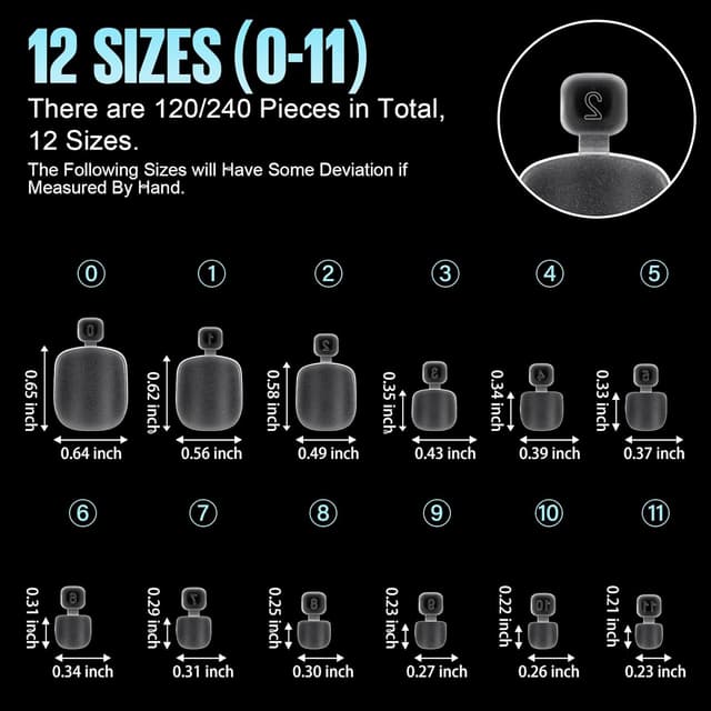 Detalle de TOMICCA kit de faux ongles de pieds – 240 pièces en 12 tailles