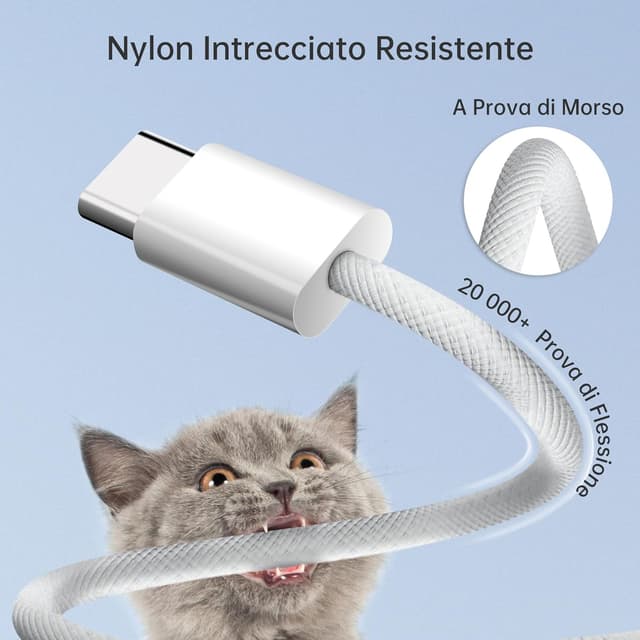 Detalle de Cavo USB-C YISH USB C to USB C 60W PD 3A 1 m in nylon intrecciato