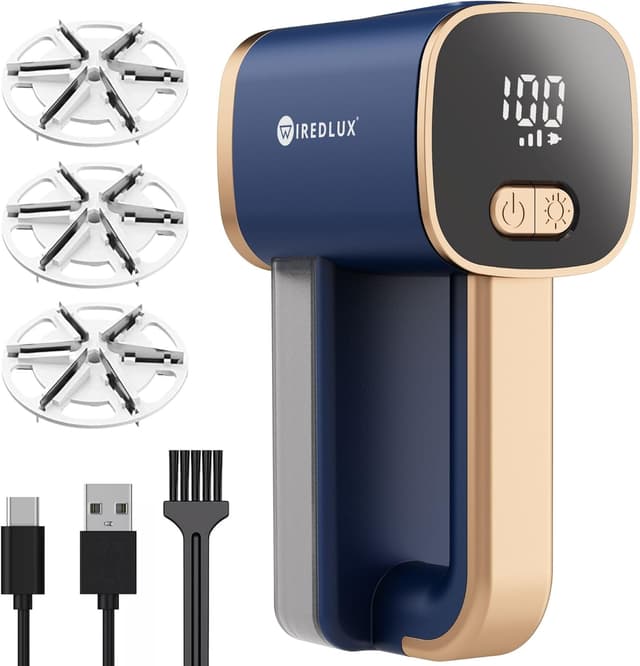 Detalle de WiredLux elektrischer Fusselrasierer (USB-wiederaufladbar) mit LED-Licht und 3 Geschwindigkeiten