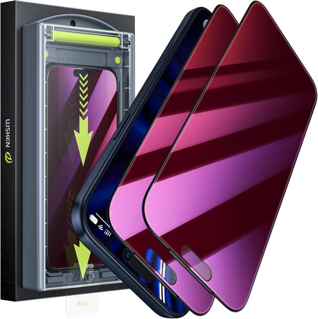 Detalle de WSKEN Privacy Screen Protector for iPhone 17 Pro Max (9H+ tempered glass, anti-blue light, bubble-free)