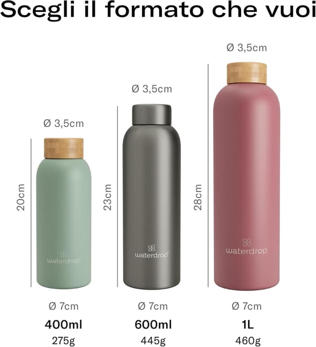 Detalle de waterdrop Borraccia Termica in acciaio inox da 600 ml: mantiene caldo 24 ore e freddo 12