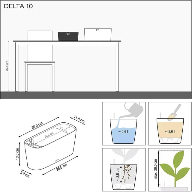 Detalle de LECHUZA DELTA 10 macetero blanco 10 l sistema de riego