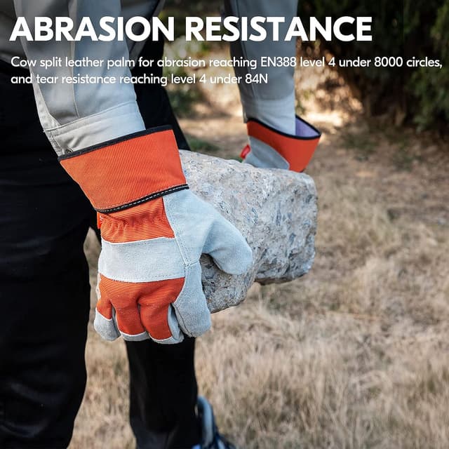 Detalle de Vgo... cowhide gardening work gloves – thornproof utility gloves with strong grip (1 pair)