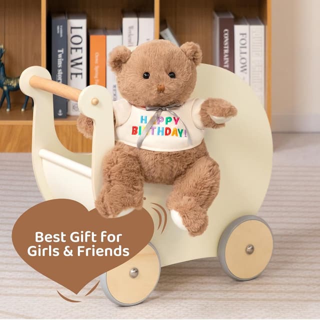 Detalle 2 de BEJOY Teddybär mit „Happy Birthday“-T-Shirt, 35 cm Plüschtier zum Verschenken