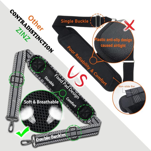 Detalle de ZINZ verstellbarer Schultergurt mit Belüftung und Metallhaken – universal für Laptop-, Kamera- und Sporttaschen