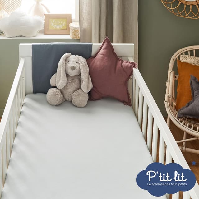 Detalle 2 de P'tit Lit Protector Cuna 2 en 1 🛏️: Impermeable, Algodón, Gris