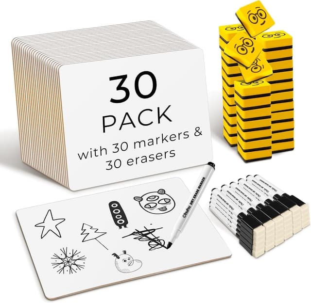Detalle de Ohuhu 30 Pack Mini Whiteboard A4 (22 x 30 cm) with 30 double-sided boards, 30 pens & 30 erasers