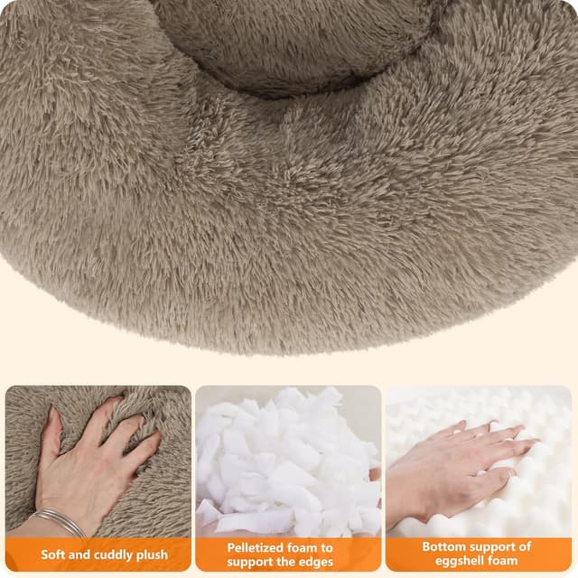 Detalle 2 de HMTOPE Orthopädisches rundes Hundebett / Donut-Hundekissen 60 cm Ø, Kamelbraun