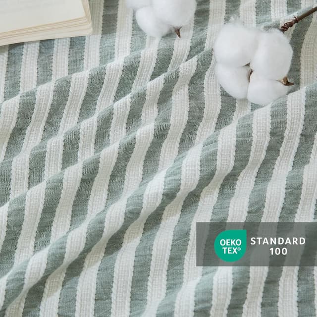Detalle de SOULFUL Bettwäsche 135x200 aus Baumwolle, 4-teilig mit Jacquard-Streifen in Salbei Grün