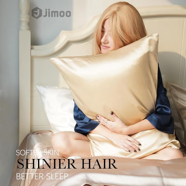 Detalle 2 de J JIMOO 100% Mulberry Silk Pillowcase (Queen 20×30) — Beige, 2-Pack, Both-Sided with Zipper