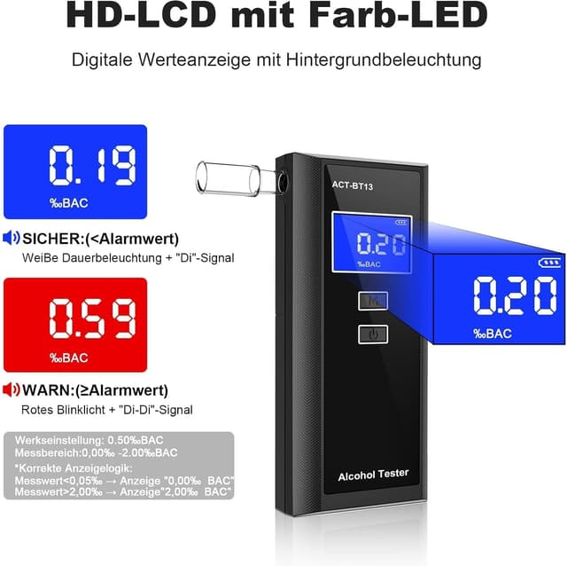 Detalle 2 de Swetfela Alkoholtester mit 10 Mundstücken & Tragetasche – tragbarer digitaler BAC-Messgerät mit LCD