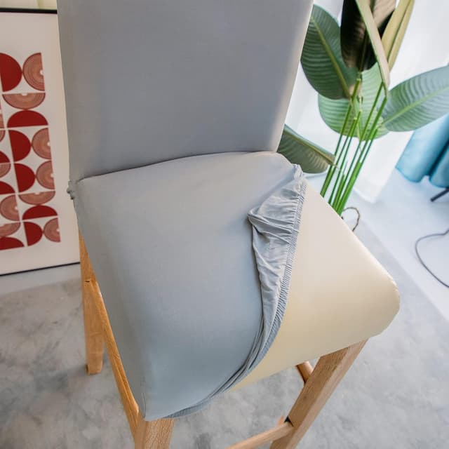 Detalle de Jaotto Stuhlhussen 4er Set – Stretch Barhockerbezüge in Rauchgrau, abnehmbar und waschbar