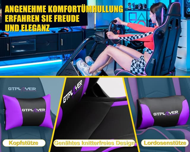 Detalle de GTPLAYER Simulator Cockpit für SIM Racing: Lenkradständer mit Pedalablage und Sitz mit Lautsprechern