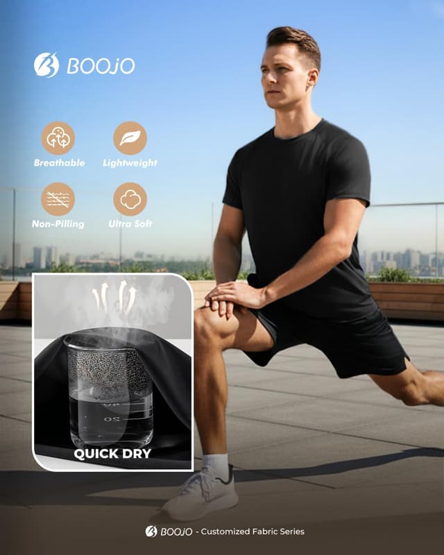 Detalle 2 de BOOJO men’s quick-dry gym T-shirt with SPF sun protection (short sleeve crew neck)