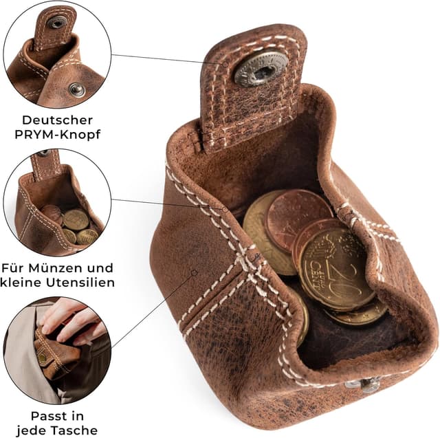 Detalle de Berliner Bags Vintage Kleingeldbörse Lena S – kleine Münzbörse aus Büffelleder (braun)