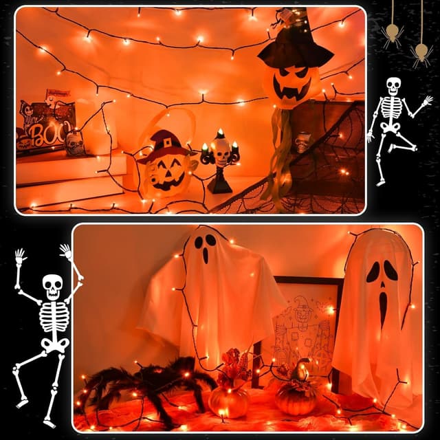 Detalle de cshare Orange Fairy Lights with black gauze – 9.9ft battery string lights with timer, IP65 waterproof