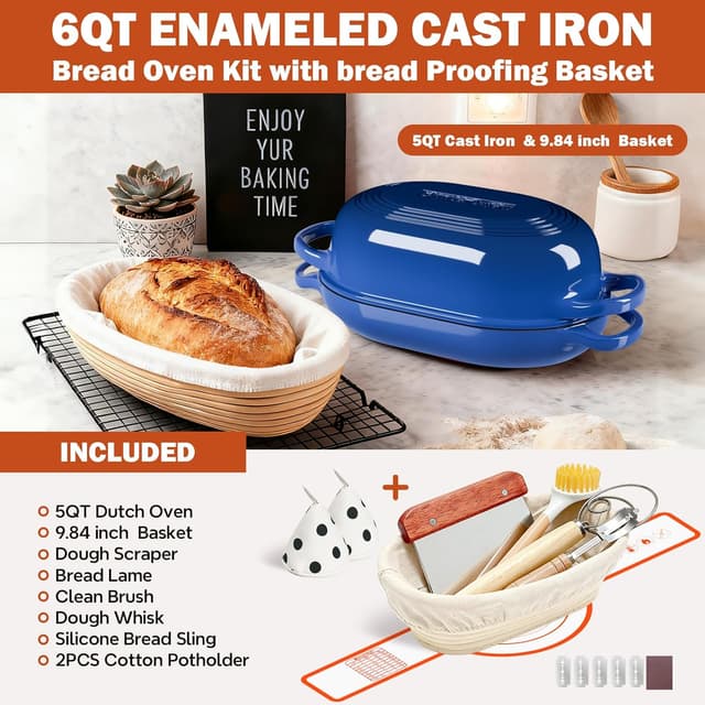Detalle de Enameled Cast Iron Dutch Oven Bread Kit 5QT