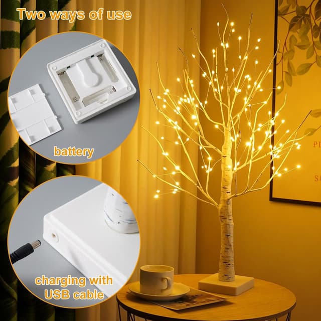 Detalle de Birch Light Tree Indoor 60cm LED Birch Branches with 144 Warm White LEDs (Battery or USB)