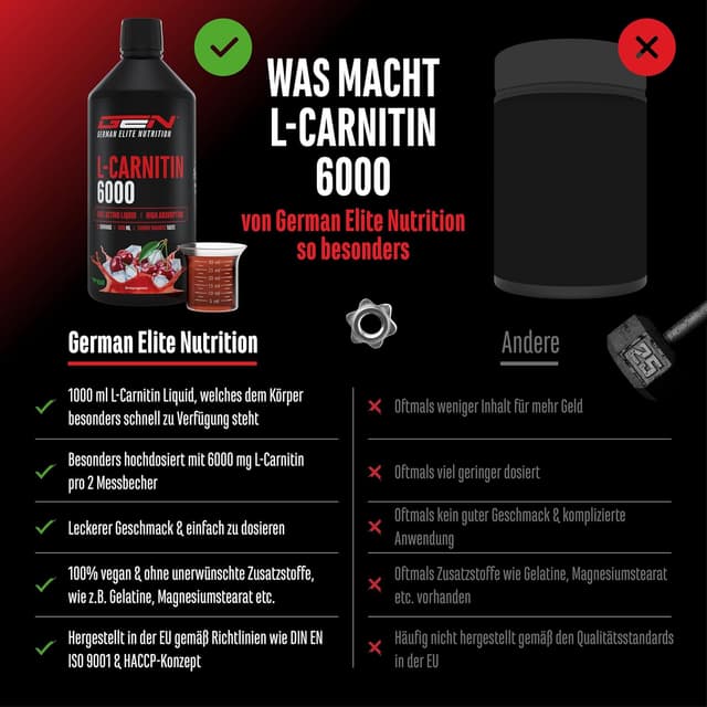 Detalle de L-Carnitine 6000 Liquid (Cherry Madness) – 1.000 ml Extra hochdosiert mit 6.000 mg L-Carnitin pro Tagesportion