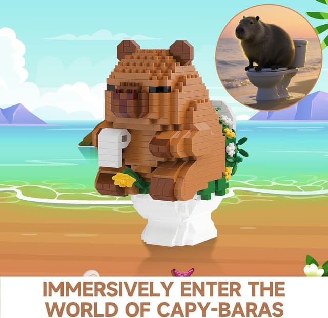 Detalle 2 de MJDDJA Capy-bara Mini Building Blocks (Micro Blocks) — Capy-bara riding a pig, humorous kid/party gift set (M3147)