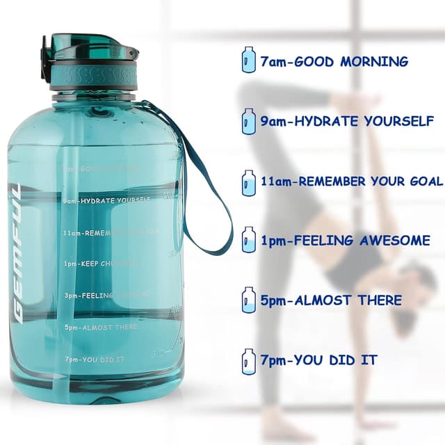 Detalle de GEMFUL 3 L Motivational Water Bottle with Straw & Handle (Cyan) – BPA-free leak-proof hydration jug