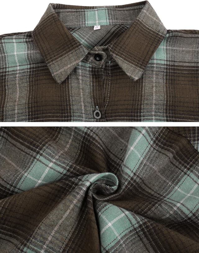 Detalle de Women’s 100% Cotton Flannel Plaid Shirt Blouse (Long Sleeve Button-Down, Boyfriend Fit)