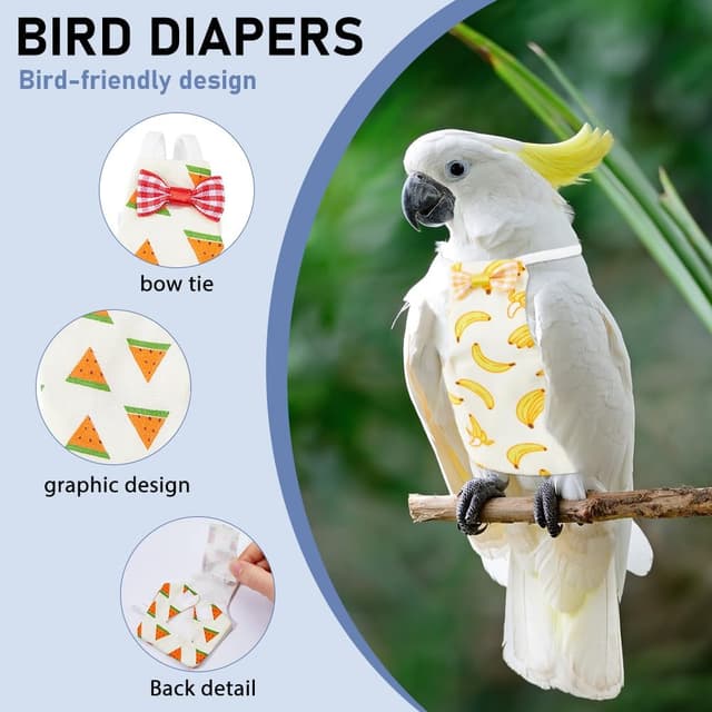 Detalle de SUPERFINDINGS 6-pack reusable bird diapers for parrots & cockatiels (washable waterproof nappy) – S-M
