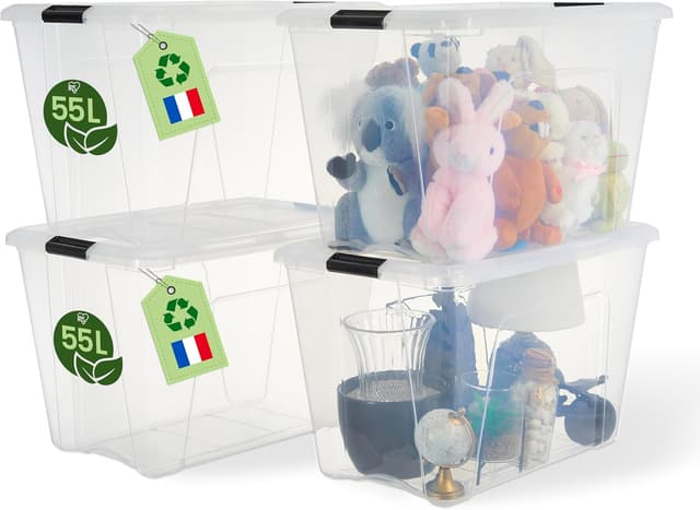 Detalle de Iris Ohyama BSB-55 Aufbewahrungsboxen mit Deckel (55 l) im 4er-Set, transparent