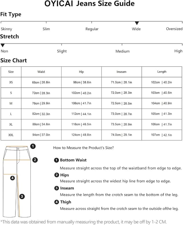 Detalle de OYICAI Women’s Baggy Jeans Wide-Leg Denim Pants (Y2K 90s Hip Hop Streetwear Style)