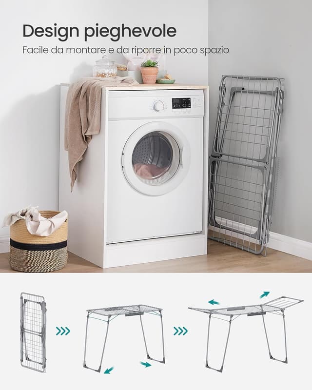 Detalle 2 de SONGMICS stendibiancheria da pavimento con ali LLR518G01, grigio (56,5 x 173 x 96,5 cm)