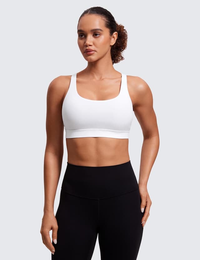 Detalle 2 de CRZ YOGA Damen Sport BH ohne Bügel mit gekreuzten Trägern – Yoga Croptop mit abnehmbaren Pads