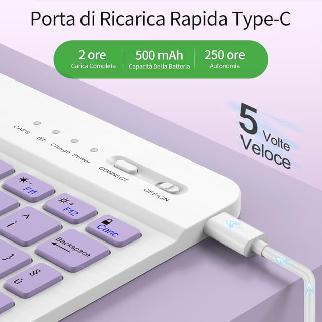 Detalle de TQQ Cover con Tastiera per iPad Air 11 pollici (M3 2025 e M2 2024) / iPad Air 5ª-4ª Gen / iPad Pro 11 pollici: tastiera Bluetooth staccabile QWERTY italiano