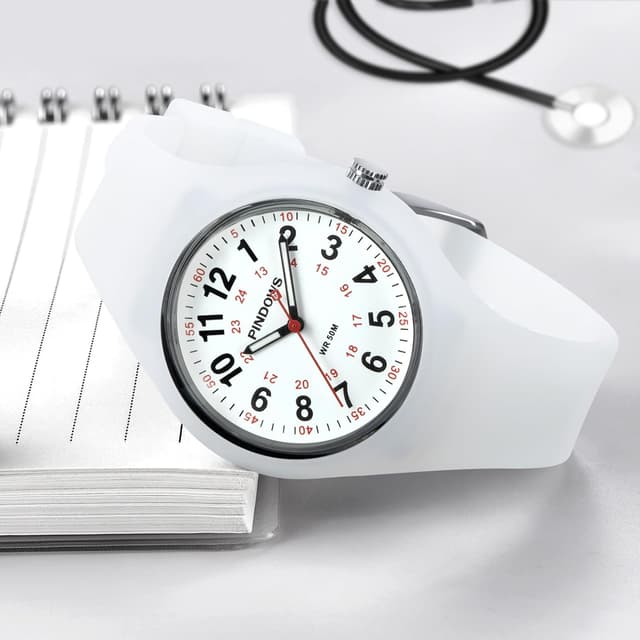 Detalle de PINDOWS Analoge Quarzarmbanduhr mit Silikonband für Damen – leuchtendes Zifferblatt, wasserfest bis 50 m