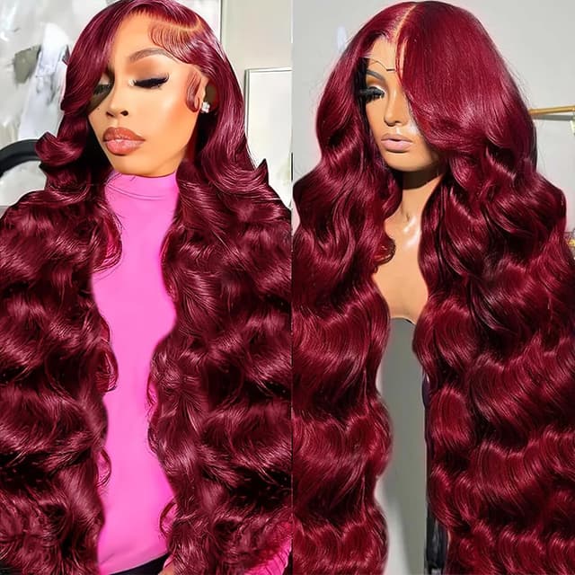 Imagen de 30-Inch Burgundy 13x6 Lace Front Wig (99J) Body Wave Human Hair, 180% Density en OfertitasTOP