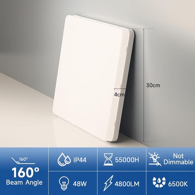 Detalle de EASY EAGLE Plafoniera LED da soffitto quadrata 48W, 4000K, 4800 lm, IP44 (Ø 30 cm)