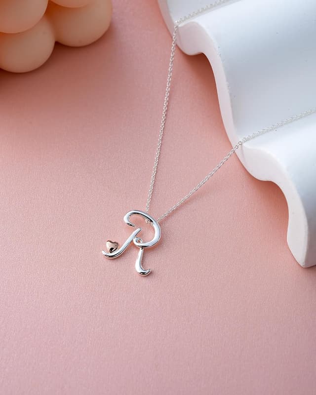 Thumbnail 6 de Collier Mesovor avec initiale en argent et cœur en or rose pour femme