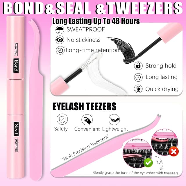 Thumbnail 6 de YIDUO 4 Styles Lash Clusters Kit (40D/60D/80D/100D) with Spikes & Bottom Clusters, 2X Bond & Seal