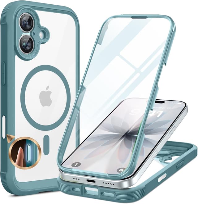 Detalle de Miracase Magnetic Case for iPhone 17 (6.3-inch, Green) with built-in glass screen protector & camera control button