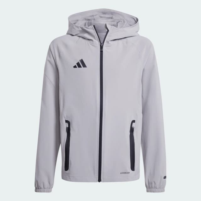 Detalle 2 de adidas Chaqueta Tiro 25 Competition Vis Tech Travel para adolescentes (gris)