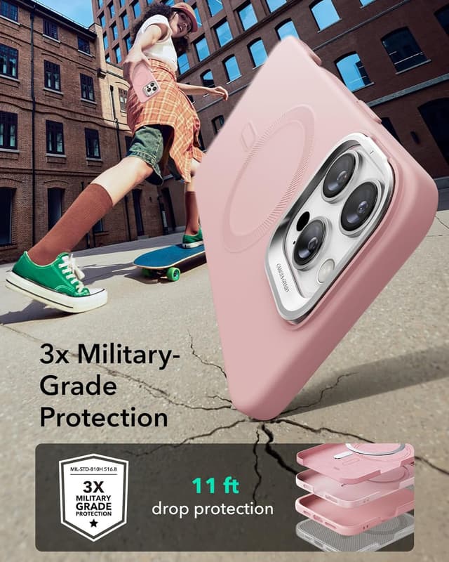 Detalle de ESR Cloud Series Silicone Case with Stand for iPhone 16 Pro (MagSafe) in Pink