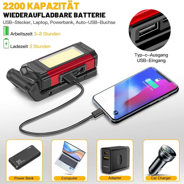 Detalle 1 de daphomeu COB Arbeitsleuchte 1000 Lumen 🔦