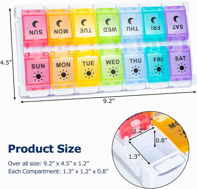 Thumbnail 5 de 7 Day Pill Organiser 2‑Times Daily, 14‑Slot Pill Box 💊