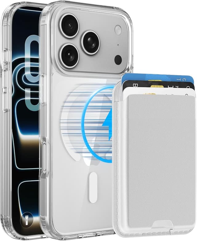 Detalle de Ntwinro Magnetic Clear Case with Detachable Wallet for iPhone 17 Pro (MagSafe Compatible)