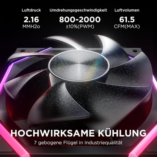 Detalle de AsiaHorse Nyota RGB Gehäuselüfter 120 mm (3er-Set) – ARGB 5V 3-Pin & PWM 12V 4-Pin