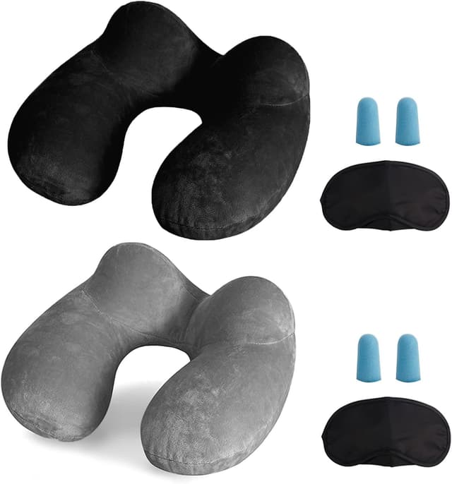 Detalle de MOCOCITO 2-Set Reisekissen (aufblasbar) mit waschbarem Kissenbezug, Nackenhörnchen & Augenmaske