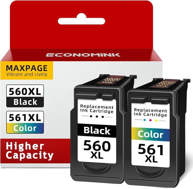 Detalle de Economink 560 561 XL Patronen für Canon TS5350i TS7450i ⌚ 1 Schwarz, 1 Farbe