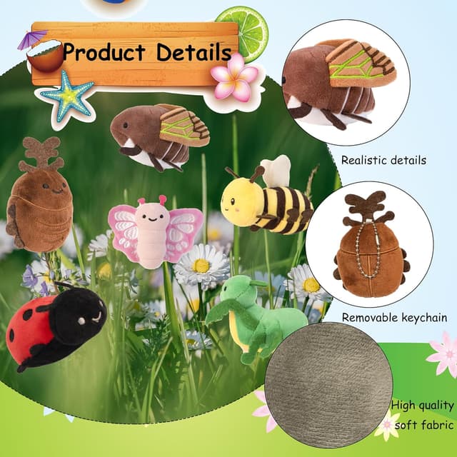 Detalle de 6 Pcs insect plush keychains, 4 inch
