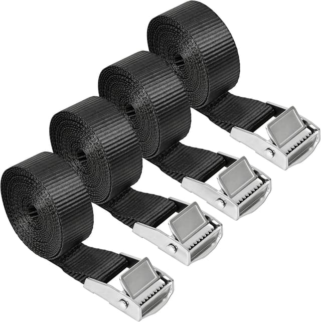 Detalle de Spanngurte Schwarz 4er-Set (2,5 m x 25 mm) mit Klemmschloss – Zurrgurte für Fahrrad, Dachbox & Gepäck